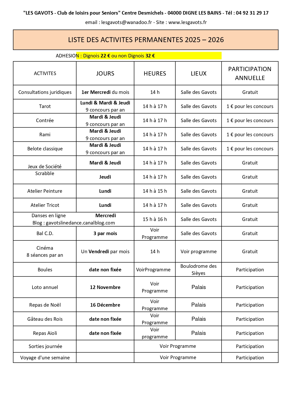 ACTIVITES 2025 2026